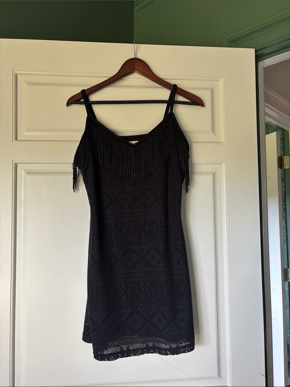 Idyllwind Black Fringe Lace Crochet Dress